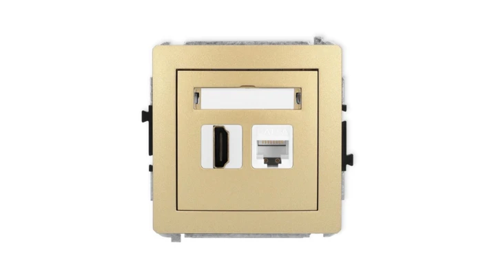 DECO Mechanizm gniazda pojedynczego HDMI 2.0, 4K + gniazda komp. poj. 1xRJ45, kat. 6A, 8-stykowy złoty 29DGHK-46A