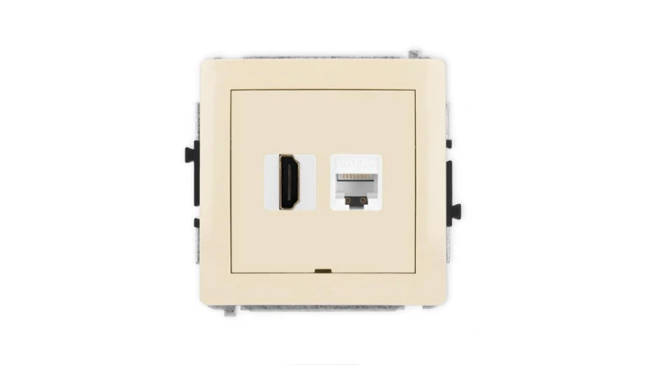 DECO Mechanizm gniazda HDMI 2.0, 4K + gniazda komp. poj. 1xRJ45, kat. 6A, 8-stykowy, bez pola opisowego beżowy 1DGHKBO-46A