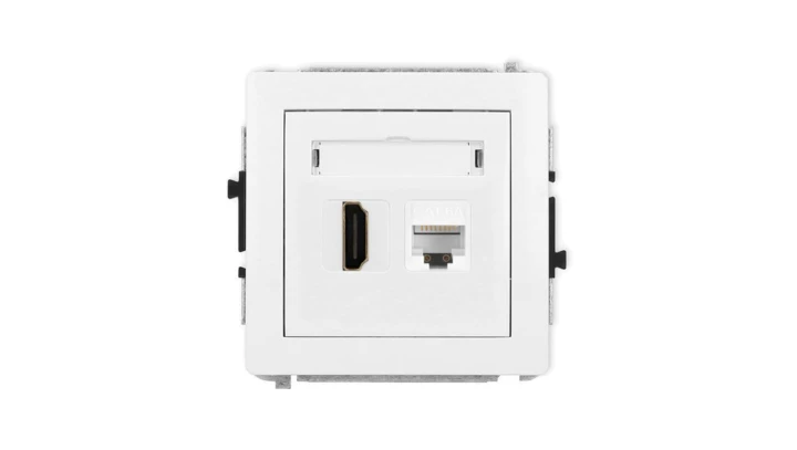 DECO Mechanizm gniazda pojedynczego HDMI 2.0, 4K + gniazda komp. poj. 1xRJ45, kat. 6A, 8-stykowy biały mat 25DGHK-46A