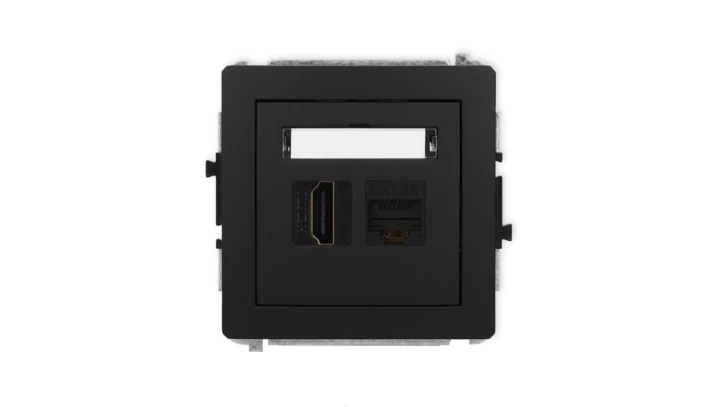 DECO Mechanizm gniazda pojedynczego HDMI 2.1, 8K + gniazda komp. poj. 1xRJ45, kat. 6A, 8-stykowy czarny mat 12DGHK-86A