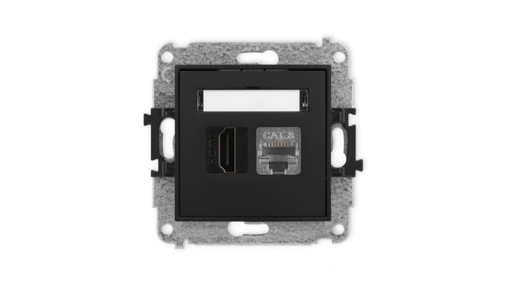 ICON Mechanizm gniazda pojedynczego HDMI 2.1, 8K + gniazda komp. poj. 1xRJ45, kat. 8, ekranowany, 8-stykowy czarny mat 12IGHK-88