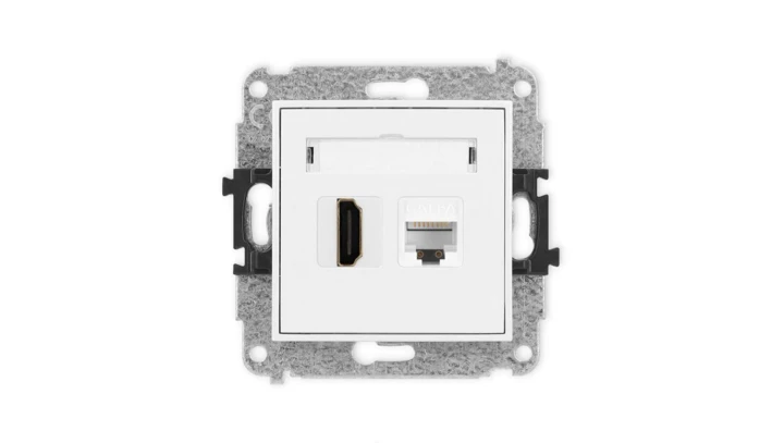 ICON Mechanizm gniazda pojedynczego HDMI 2.0, 4K + gniazda komp. poj. 1xRJ45, kat. 6A, 8-stykowy biały mat 25IGHK-46A