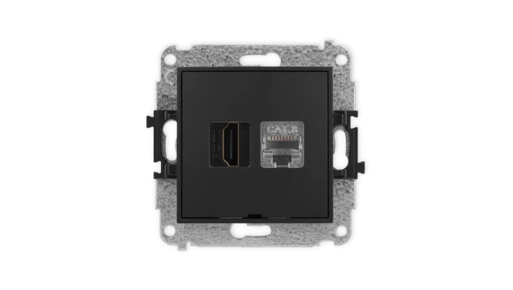 MINI Mechanizm gniazda HDMI 2.1, 8K + gniazda 1xRJ45, kat. 8, ekranowany, 8-stykowy, bez pola opisowego czarny mat 12MGHKBO-88