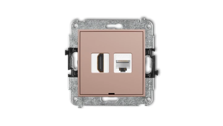 MINI Mechanizm gniazda HDMI 2.1, 8K + gniazda komp. poj. 1xRJ45, kat. 6A, 8-stykowy, bez pola opisowego łososiowy 62MGHKBO-86A