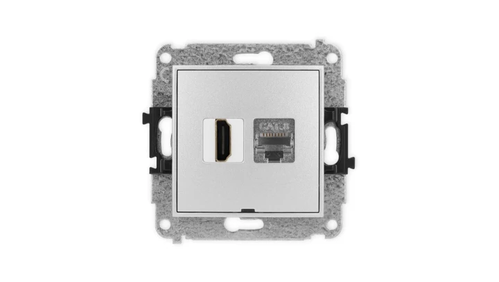 ICON Mechanizm gniazda HDMI 2.1, 8K + gniazda 1xRJ45, kat. 8, ekranowany, 8-stykowy, bez opisu srebrny metalik 7IGHKBO-88
