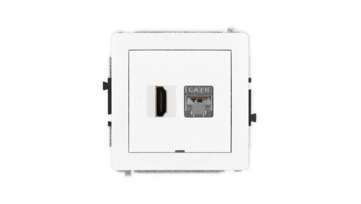 DECO Mechanizm gniazda HDMI 2.0, 4K + gniazda 1xRJ45, kat. 6, ekranowany, 8-stykowy, bez pola opisowego biały DGHKBO-46