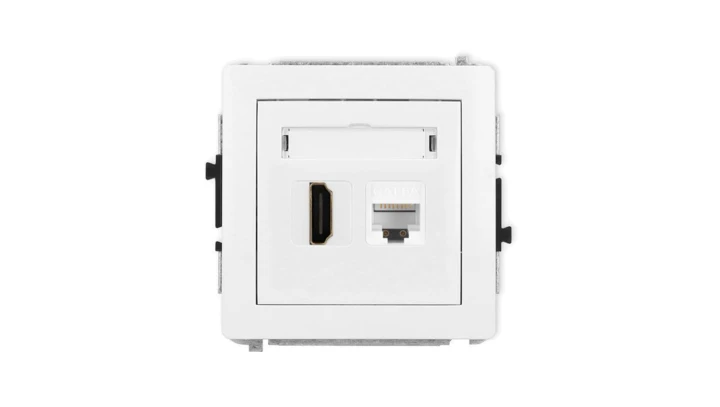 DECO Mechanizm gniazda pojedynczego HDMI 2.1, 8K + gniazda komp. poj. 1xRJ45, kat. 6A, 8-stykowy biały DGHK-86A