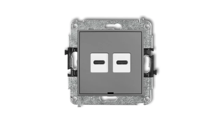 MINI Mechanizm ładowarki USB podwójnej 2xUSB C, 30W max., bez pola opisowego szary mat 27MCUSBBO-9