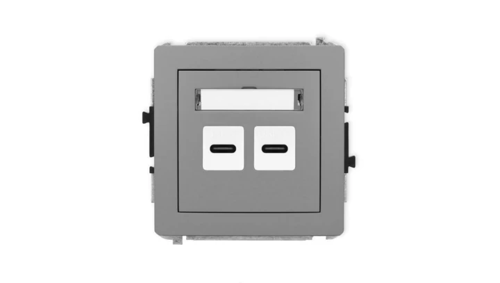 DECO Mechanizm ładowarki USB podwójnej 2xUSB C, 30W max. szary mat 27DCUSB-9