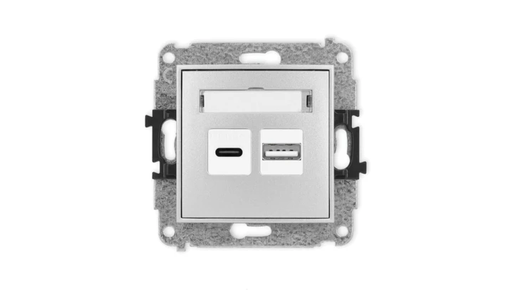 ICON Mechanizm ładowarki USB podwójnej USB C + USB A, 30W max. srebrny metalik 7ICUSB-10