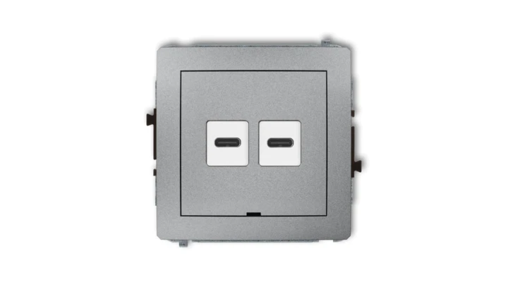 DECO Mechanizm ładowarki USB podwójnej 2xUSB C, 30W max., bez pola opisowego srebrny metalik 7DCUSBBO-9