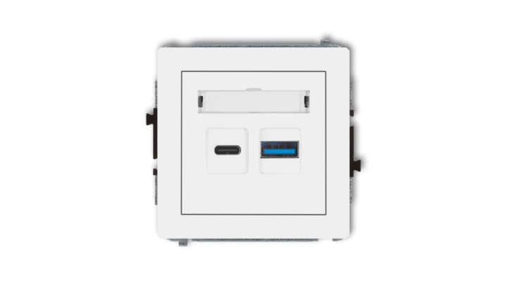 DECO Mechanizm ładowarki USB podwójnej USB C + USB A, 30W max. biały DCUSB-10