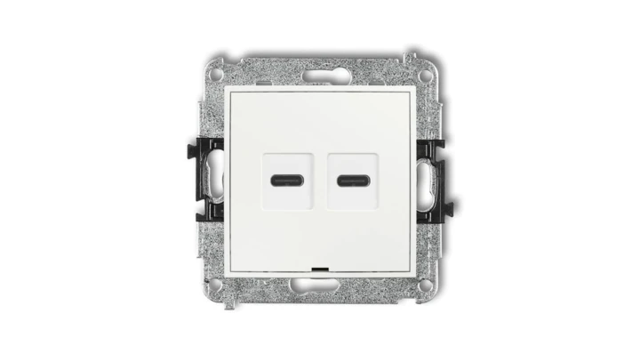 MINI Mechanizm ładowarki USB podwójnej 2xUSB C, 30W max., bez pola opisowego biały MCUSBBO-9