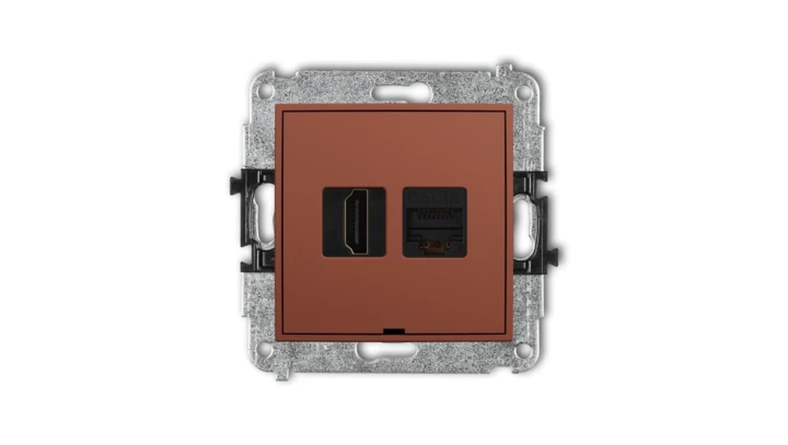 ICON Mechanizm gniazda HDMI 2.1, 8K + gniazda komp. poj. 1xRJ45, kat. 6A, 8-stykowy, bez pola opisowego terakota 63IGHKBO-86A