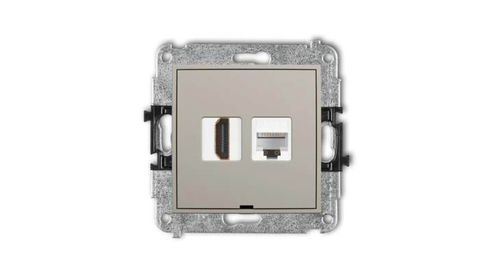 MINI Mechanizm gniazda HDMI 2.0, 4K + gniazda komp. poj. 1xRJ45, kat. 6A, 8-stykowy, bez pola opisowego taupe 60MGHKBO-46A