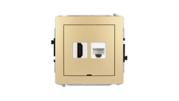 DECO Mechanizm gniazda HDMI 2.0, 4K + gniazda komp. poj. 1xRJ45, kat. 6A, 8-stykowy, bez pola opisowego złoty 29DGHKBO-46A