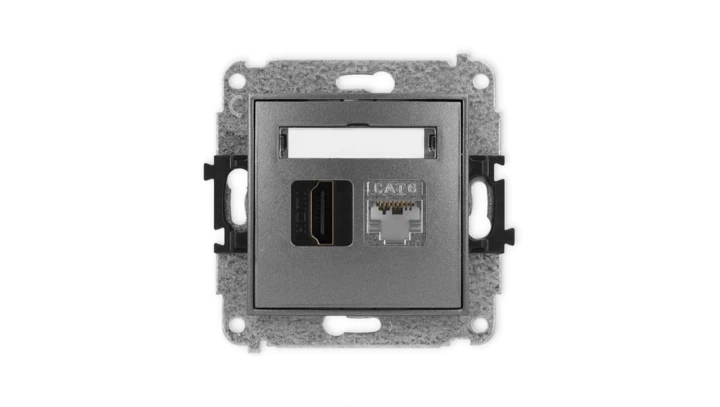 ICON Mechanizm gniazda pojedynczego HDMI 2.0, 4K + gniazda komp. poj. 1xRJ45, kat. 6, ekranowany, 8-stykowy grafitowy 11IGHK-46