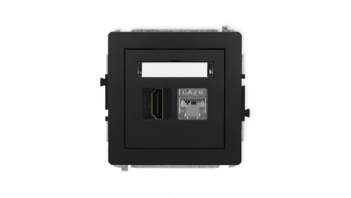 DECO Mechanizm gniazda pojedynczego HDMI 2.0, 4K + gniazda komp. poj. 1xRJ45, kat. 6, ekranowany, 8-stykowy czarny mat 12DGHK-46