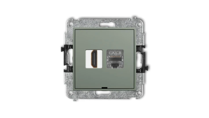 MINI Mechanizm gniazda HDMI 2.1, 8K + gniazda 1xRJ45, kat. 8, ekranowany, 8-stykowy, bez pola opisowego szałwiowy 61MGHKBO-88