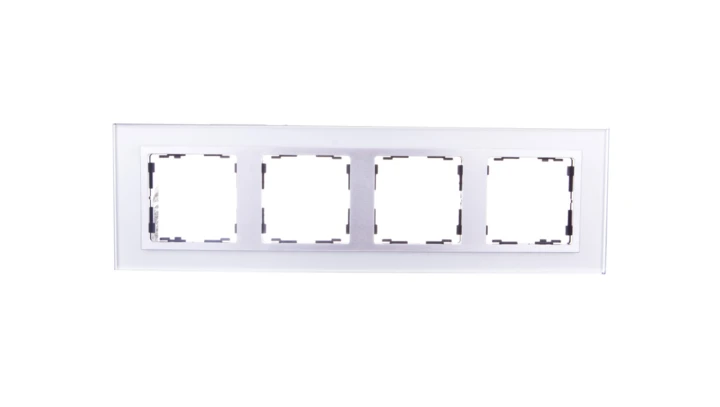 Simon 82 Ramka poczwórna pozioma szklana srebro/ ramka pośrednia aluminium mat 82947-62