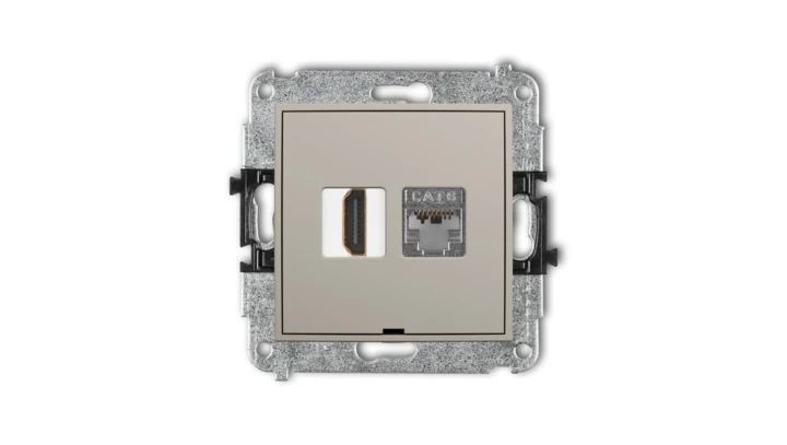 ICON Mechanizm gniazda HDMI 2.0, 4K + gniazda 1xRJ45, kat. 6, ekranowany, 8-stykowy, bez pola opisowego taupe 60IGHKBO-46