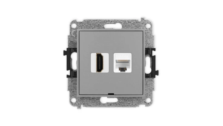 ICON Mechanizm gniazda HDMI 2.0, 4K + gniazda komp. poj. 1xRJ45, kat. 6A, 8-stykowy, bez pola opisowego szary mat 27IGHKBO-46A