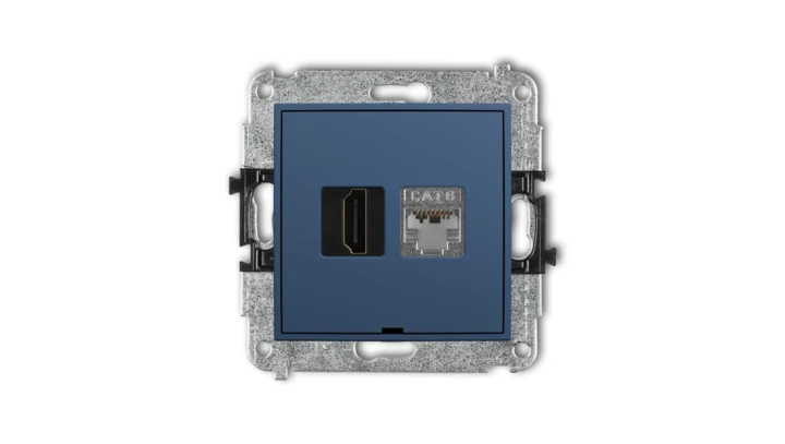 ICON Mechanizm gniazda HDMI 2.0, 4K + gniazda 1xRJ45, kat. 6, ekranowany, 8-stykowy, bez pola opisowego navy blue 64IGHKBO-46
