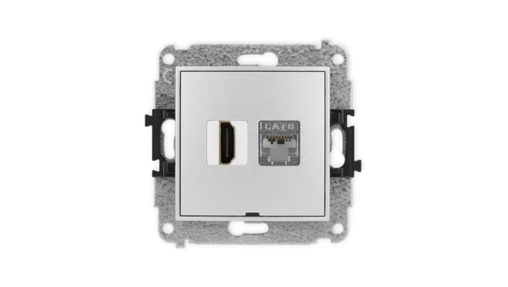 ICON Mechanizm gniazda HDMI 2.0, 4K + gniazda 1xRJ45, kat. 6, ekranowany, 8-stykowy, bez opisu srebrny metalik 7IGHKBO-46