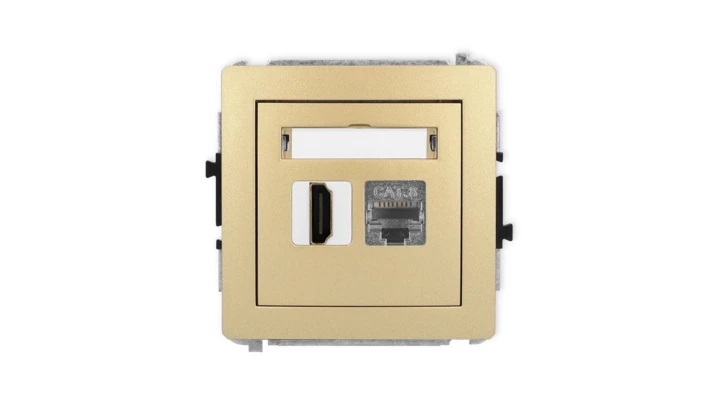 DECO Mechanizm gniazda pojedynczego HDMI 2.1, 8K + gniazda komp. poj. 1xRJ45, kat. 8, ekranowany, 8-stykowy złoty 29DGHK-88