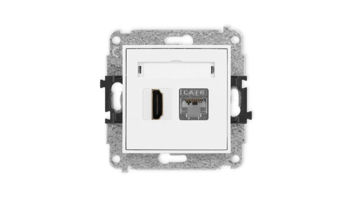 ICON Mechanizm gniazda pojedynczego HDMI 2.0, 4K + gniazda komp. poj. 1xRJ45, kat. 6, ekranowany, 8-stykowy biały mat 25IGHK-46