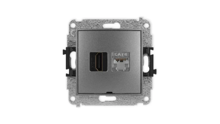 ICON Mechanizm gniazda HDMI 2.0, 4K + gniazda 1xRJ45, kat. 6, ekranowany, 8-stykowy, bez pola opisowego grafitowy 11IGHKBO-46