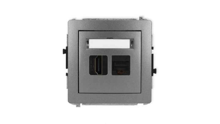 DECO Mechanizm gniazda pojedynczego HDMI 2.1, 8K + gniazda komp. poj. 1xRJ45, kat. 6A, 8-stykowy grafitowy 11DGHK-86A