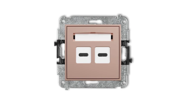 MINI Mechanizm ładowarki USB podwójnej 2xUSB C, 30W max. łososiowy 62MCUSB-9