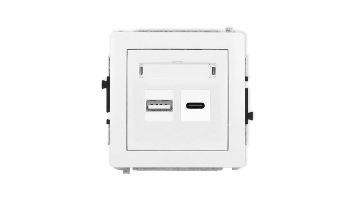 DECO Mechanizm ładowarki USB podwójnej USB C + USB A, 30W max. biały mat 25DCUSB-10