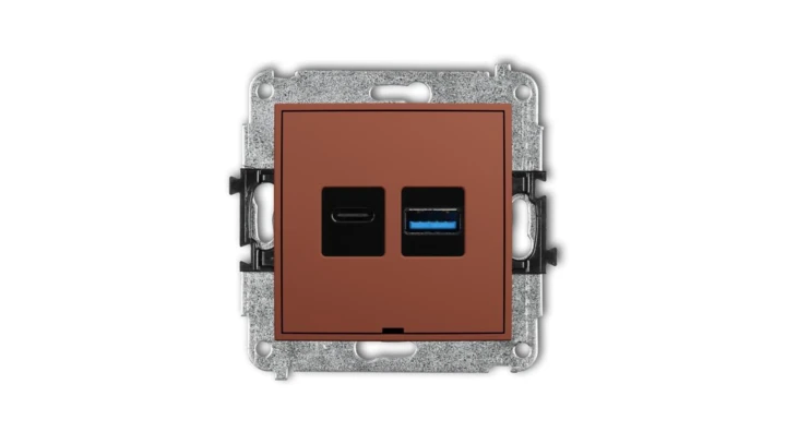 ICON Mechanizm ładowarki USB podwójnej USB C + USB A, 30W max., bez pola opisowego terakota 63ICUSBBO-10