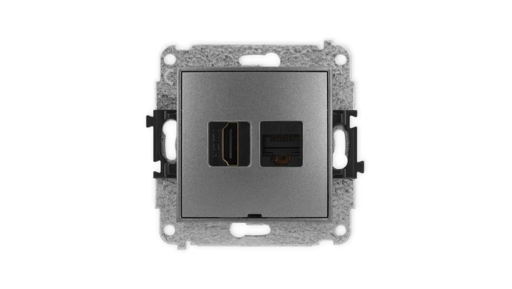 MINI Mechanizm gniazda HDMI 2.1, 8K + gniazda komp. poj. 1xRJ45, kat. 6A, 8-stykowy, bez pola opisowego grafitowy 11MGHKBO-86A