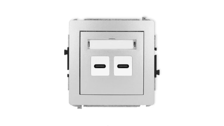 DECO Mechanizm ładowarki USB podwójnej 2xUSB C, 30W max. srebrny metalik 7DCUSB-9