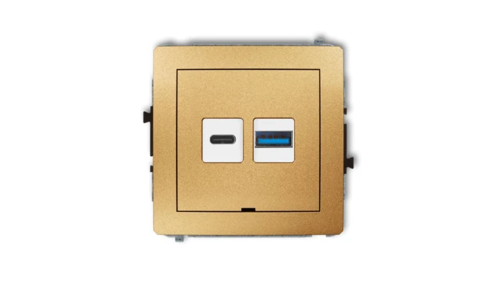 DECO Mechanizm ładowarki USB podwójnej USB C + USB A, 30W max., bez pola opisowego złoty 29DCUSBBO-10