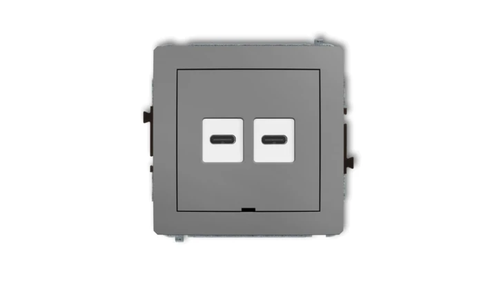 DECO Mechanizm ładowarki USB podwójnej 2xUSB C, 30W max., bez pola opisowego szary mat 27DCUSBBO-9