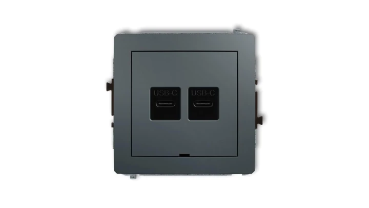 DECO Mechanizm ładowarki USB podwójnej 2xUSB C, 30W max., bez pola opisowego grafitowy mat 28DCUSBBO-9