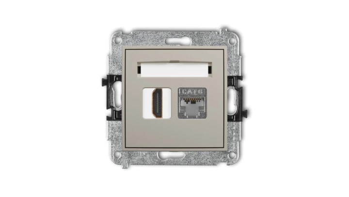 ICON Mechanizm gniazda pojedynczego HDMI 2.0, 4K + gniazda komp. poj. 1xRJ45, kat. 6, ekranowany, 8-stykowy taupe 60IGHK-46