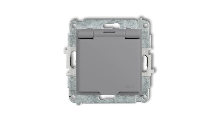 ICON Mechanizm gniazda bryzgoszczelnego z uziemieniem 2P+Z (klapka szary mat, przesłony torów prądowych) szary mat 27IGPB-1zp