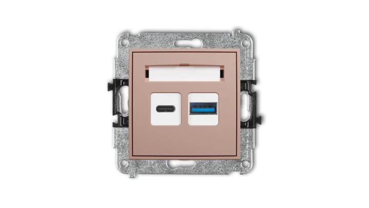 ICON Mechanizm ładowarki USB podwójnej USB C + USB A, 30W max. łososiowy 62ICUSB-10