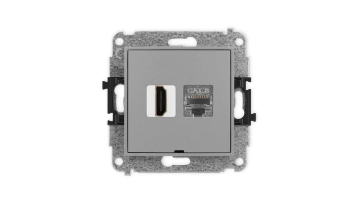 ICON Mechanizm gniazda HDMI 2.1, 8K + gniazda 1xRJ45, kat. 8, ekranowany, 8-stykowy, bez pola opisowego szary mat 27IGHKBO-88
