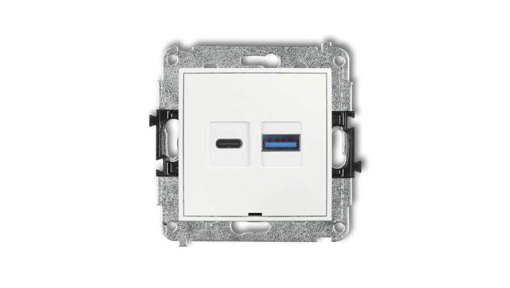 MINI Mechanizm ładowarki USB podwójnej USB C + USB A, 30W max., bez pola opisowego biały MCUSBBO-10