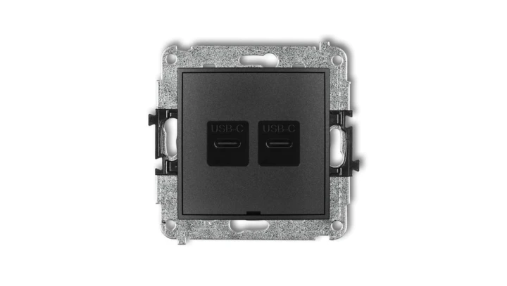 ICON Mechanizm ładowarki USB podwójnej 2xUSB C, 30W max., bez pola opisowego grafitowy 11ICUSBBO-9