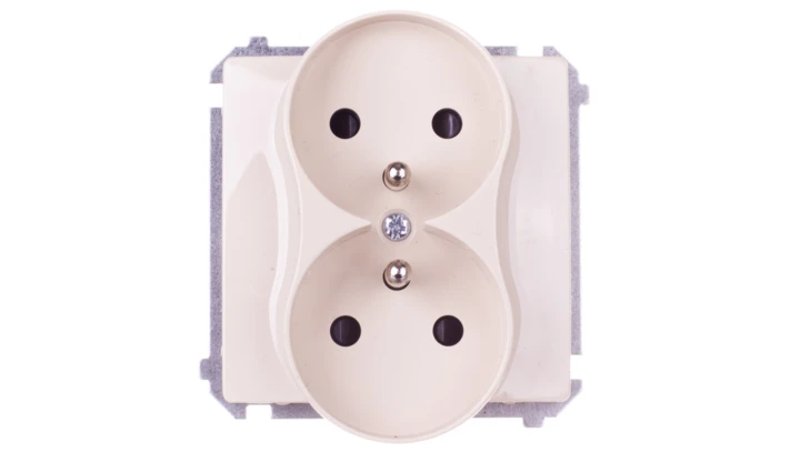 Simon Basic Gniazdo podwójne z/u 16A IP20 z przesłoną torów beżowe BMGZ2Mz.01/12