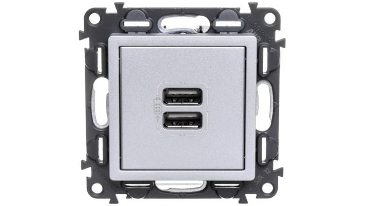 VALENA LIFE Ładowarka z gniazdem 2xUSB aluminium 753312