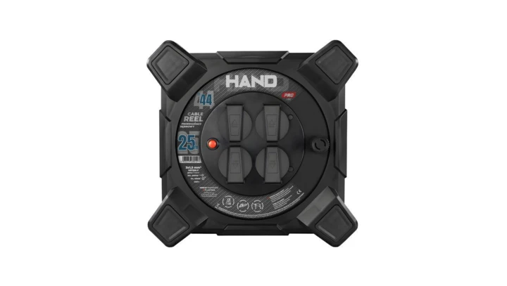 Przedłużacz bębnowy kwadratowy linia HAND PRO 4x2p+Z IP44 16A H07RN-F 3x1,5 25m CZARNY