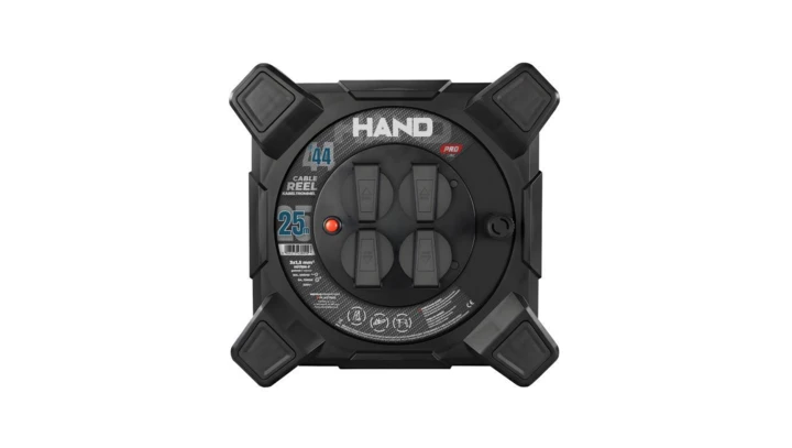 Przedłużacz bębnowy kwadratowy linia HAND PRO 4x2p+Z IP44 16A H07RN-F 3x1,5 25m SCHUKO CZARNY